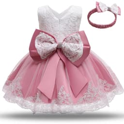 image-Baby Princess Dress Lace Bow Tutu Light Pink Photography Dress