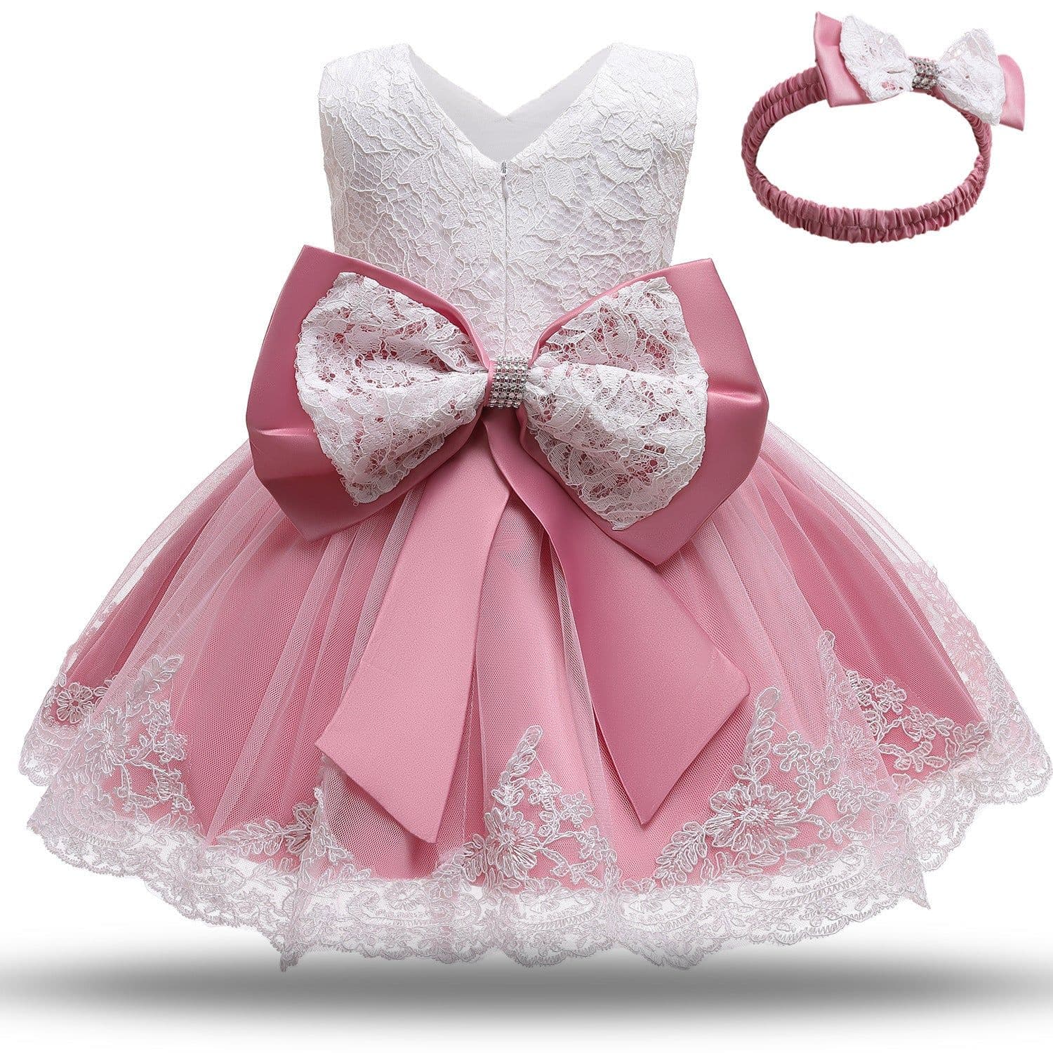 image-Baby Princess Dress Lace Bow Tutu Light Pink Photography Dress