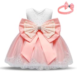 image-Baby Princess Dress Lace Bow Tutu Light Pink Photography Dress
