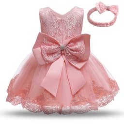 image-Baby Princess Dress Lace Bow Tutu Light Pink Photography Dress