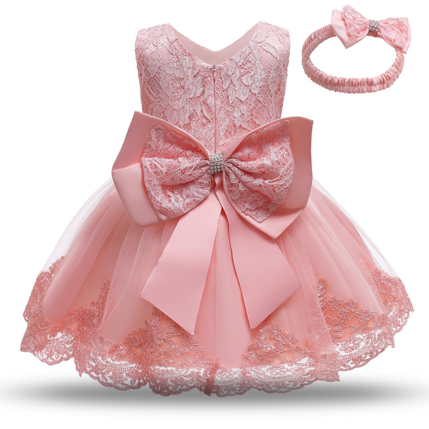 image-Baby Princess Dress Lace Bow Tutu Light Pink Photography Dress