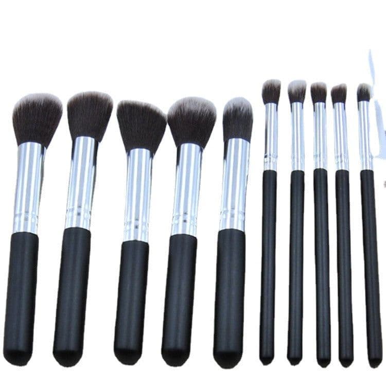 image-10-Piece Beginner Makeup Brush Set Nylon Hair Wooden Handle