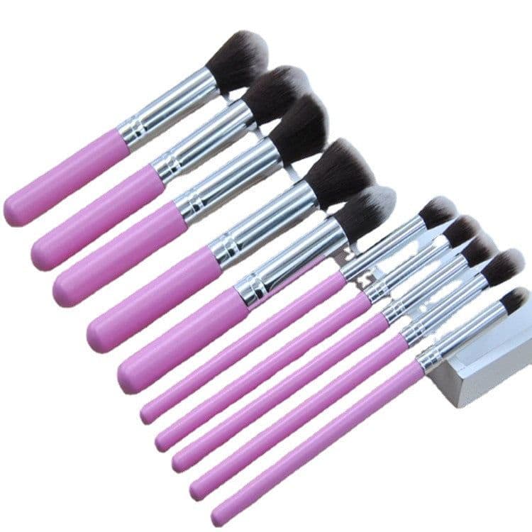 image-10-Piece Beginner Makeup Brush Set Nylon Hair Wooden Handle