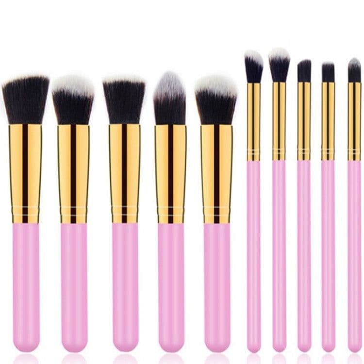 image-10-Piece Beginner Makeup Brush Set Nylon Hair Wooden Handle