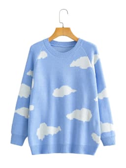 image-Women's Pastoral Fresh Sweet Knit Sweater Blue Polyester