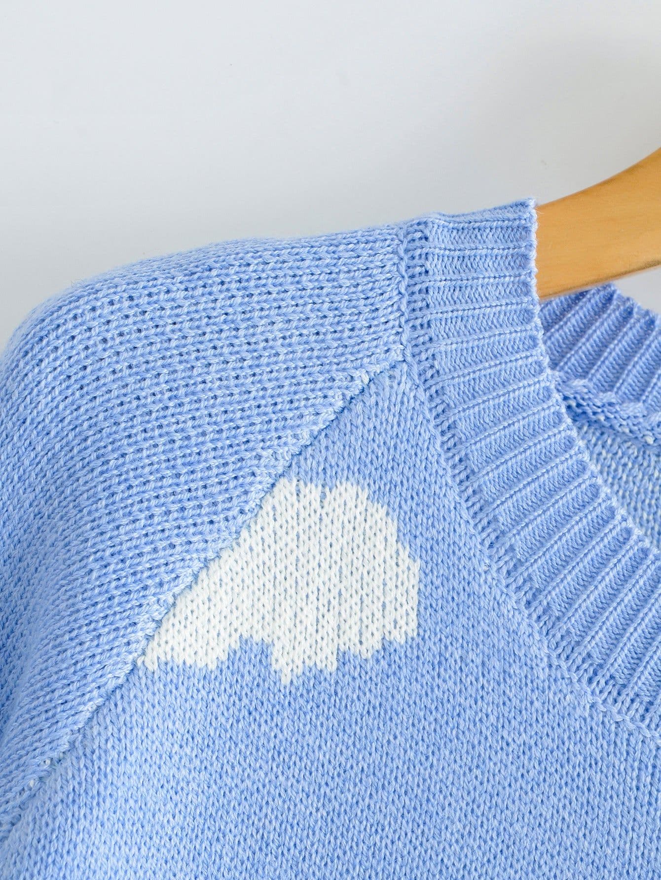 image-Women's Pastoral Fresh Sweet Knit Sweater Blue Polyester