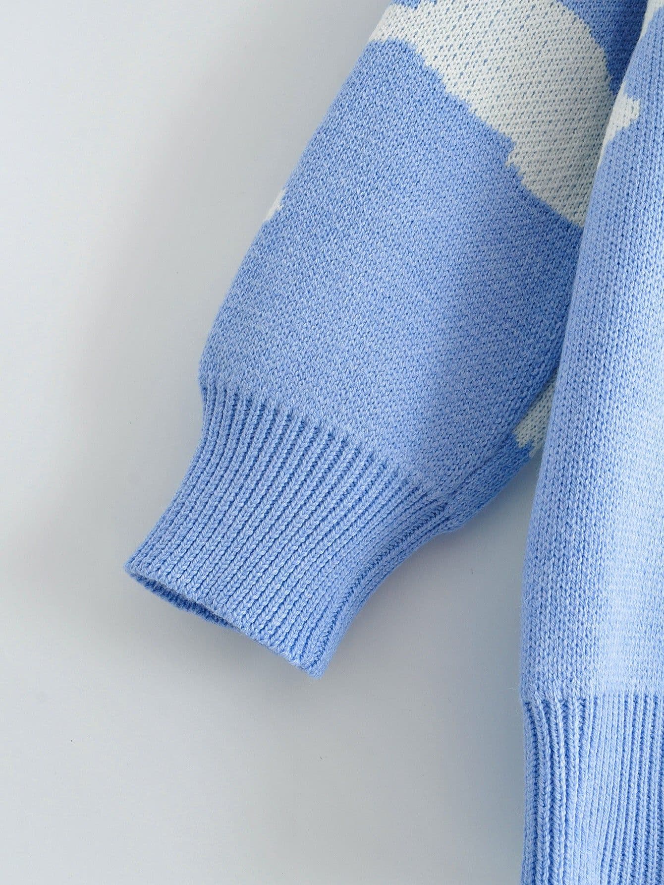 image-Women's Pastoral Fresh Sweet Knit Sweater Blue Polyester