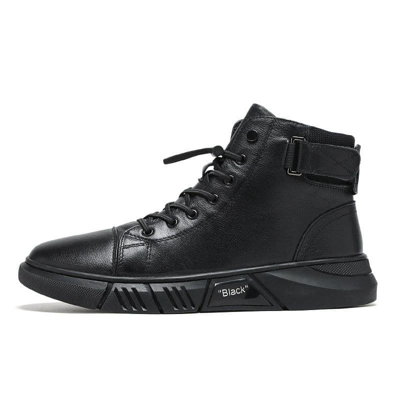 image-Men's Mid-Calf PU Leather Boots Side Zipper Lace-Up Skate Shoes