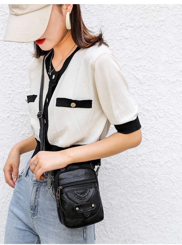 image-Women's PU Leather Crossbody Bag Small Square Shoulder Messenger Bag