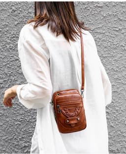 image-Women's PU Leather Crossbody Bag Small Square Shoulder Messenger Bag