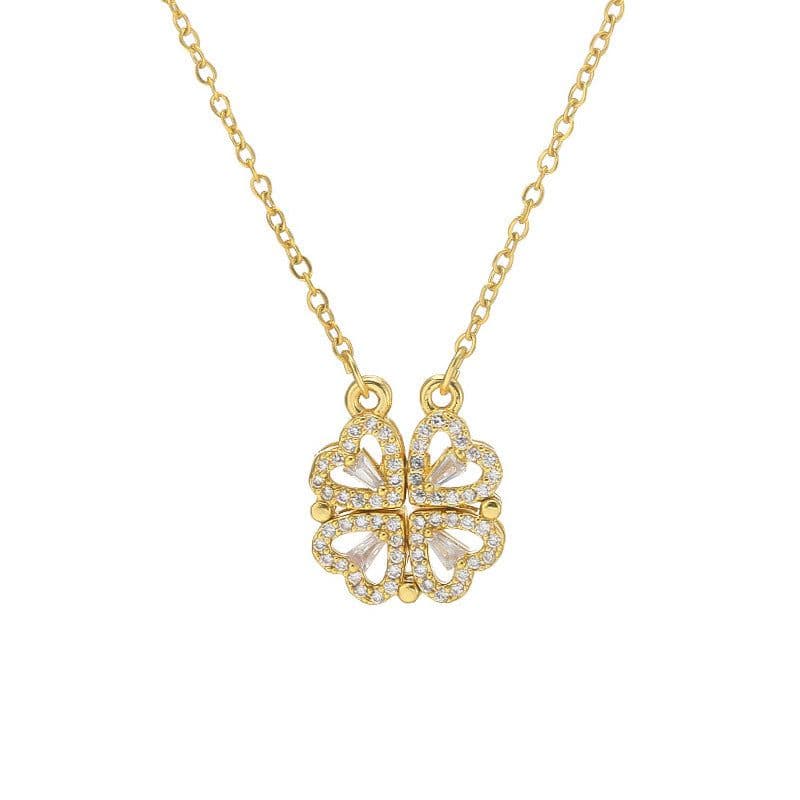 image-Four-Leaf Clover Heart Necklace Women's Silver Collarbone Chain