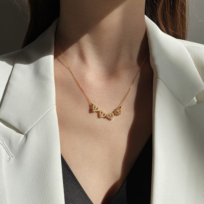 image-Four-Leaf Clover Heart Necklace Women's Silver Collarbone Chain