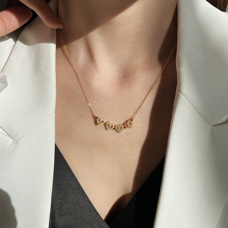 image-Four-Leaf Clover Heart Necklace Women's Silver Collarbone Chain