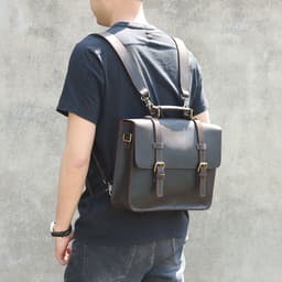 image-Genuine Leather Backpack Briefcase Unisex Cowhide Shoulder Bag
