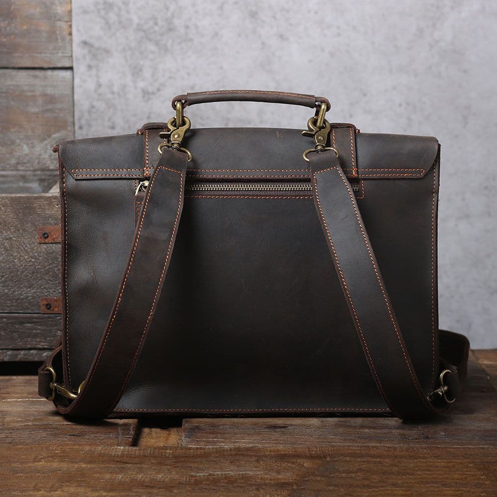 image-Genuine Leather Backpack Briefcase Unisex Cowhide Shoulder Bag