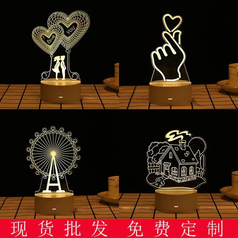 image-USB 3D Night Light Cartoon Acrylic Touch Bedside Lamp
