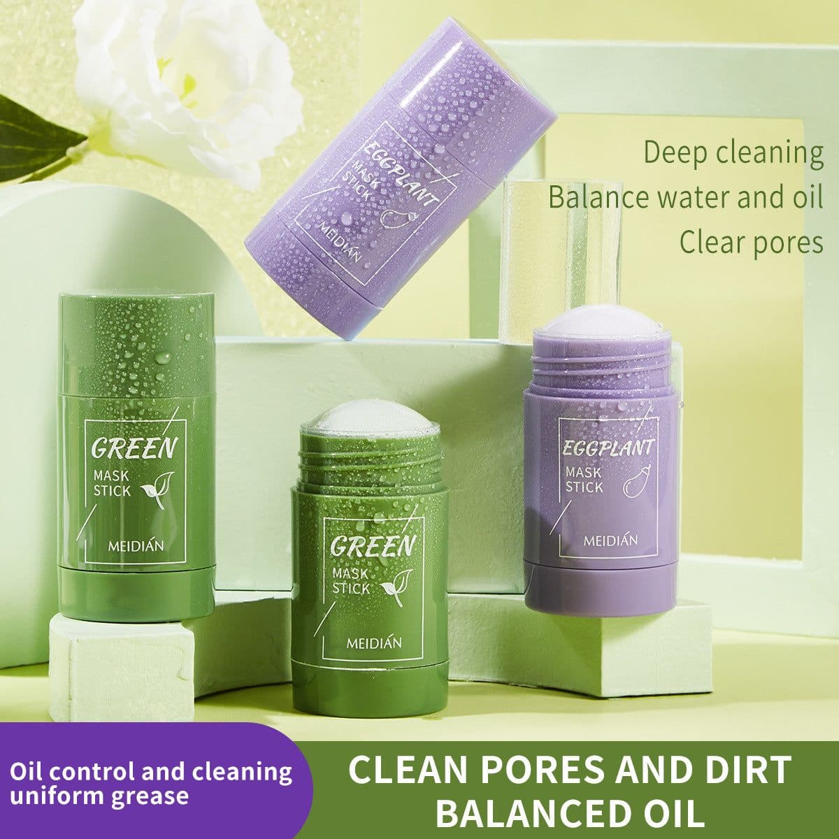 image-Charm Green Tea Solid Mask Stick Deep Cleansing Oil Control