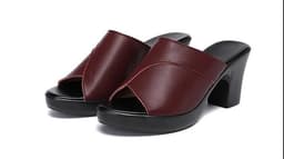 image-Women's Chunky Heel Sandals Hollow Out PU Leather Slip-On Shoes