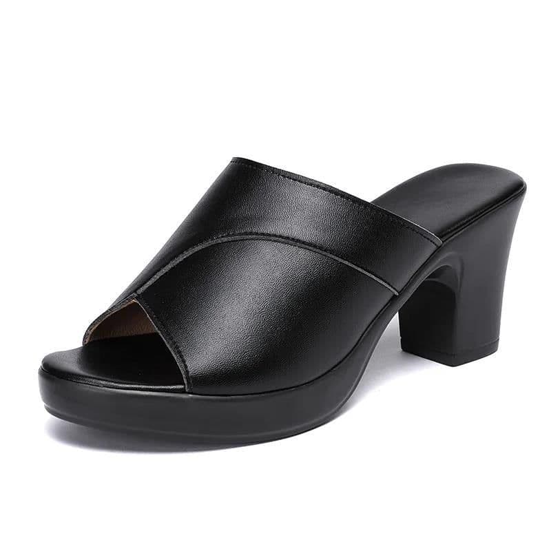 image-Women's Chunky Heel Sandals Hollow Out PU Leather Slip-On Shoes