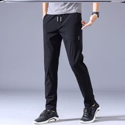 image-Men's Casual Straight Pants Summer Lightweight Polyester Trousers