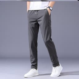 image-Men's Casual Straight Pants Summer Lightweight Polyester Trousers