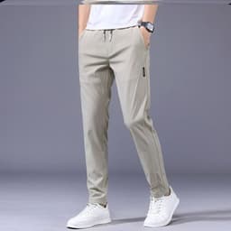 image-Men's Casual Straight Pants Summer Lightweight Polyester Trousers