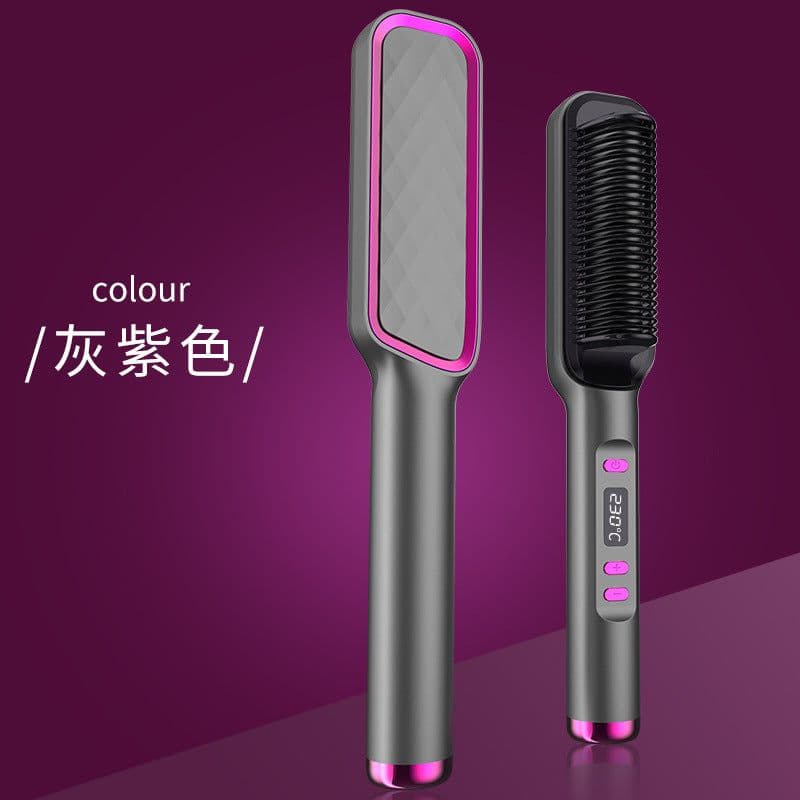 image-LCD Ionic Hair Straightener Brush 2-in-1 Straightening Comb