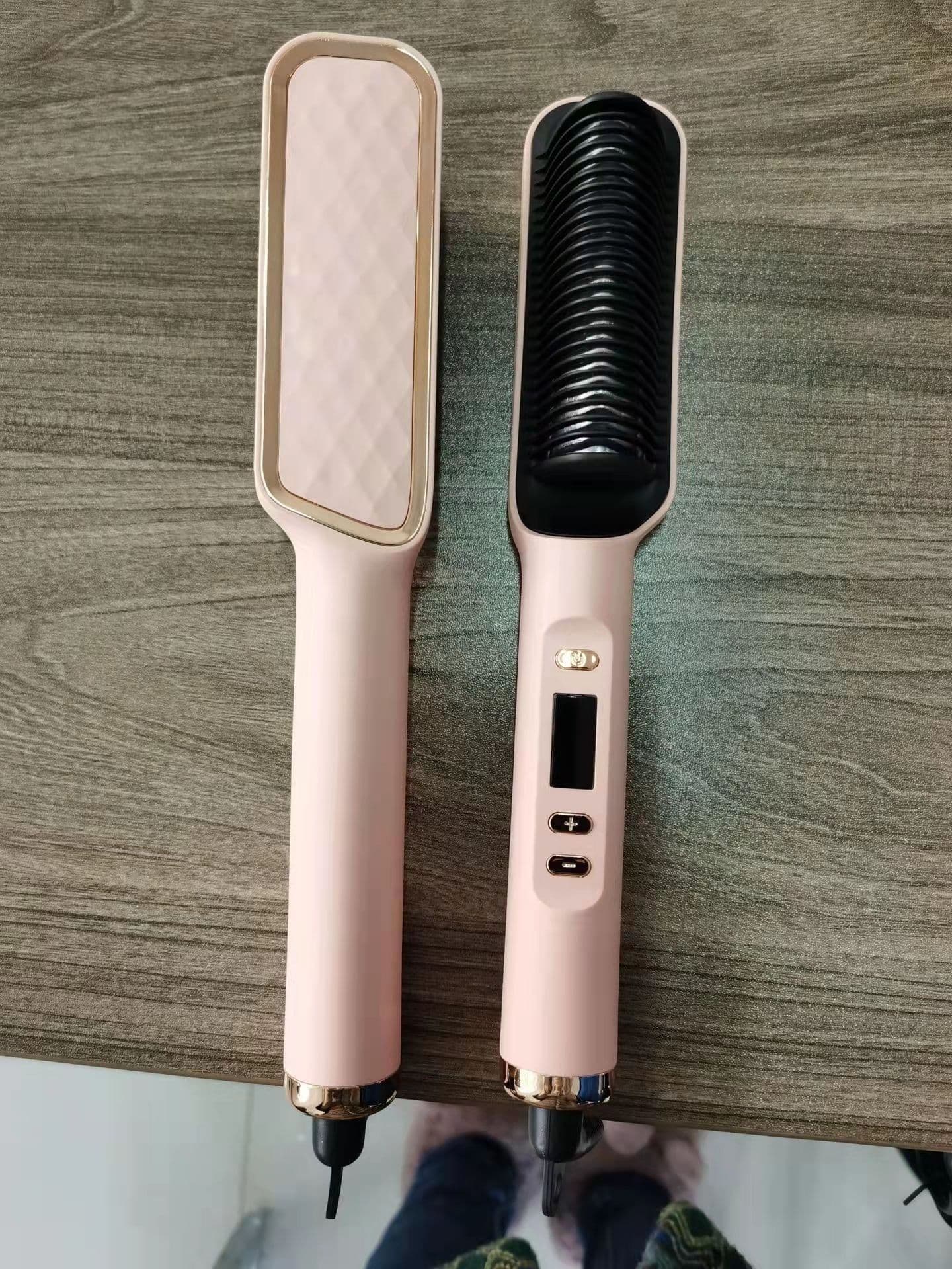 image-LCD Ionic Hair Straightener Brush 2-in-1 Straightening Comb