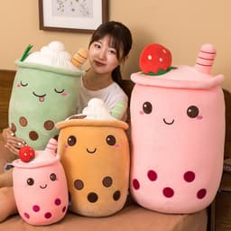 image-Plush Fruit Milk Tea Cup Pillow Toy 70cm Green Matcha Strawberry