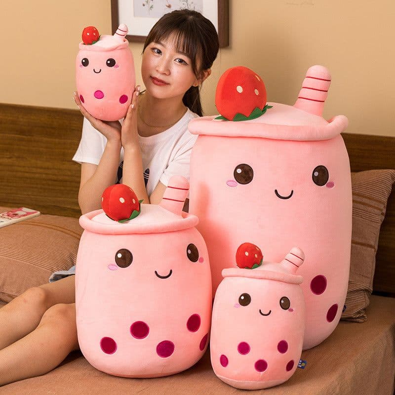 image-Plush Fruit Milk Tea Cup Pillow Toy 70cm Green Matcha Strawberry