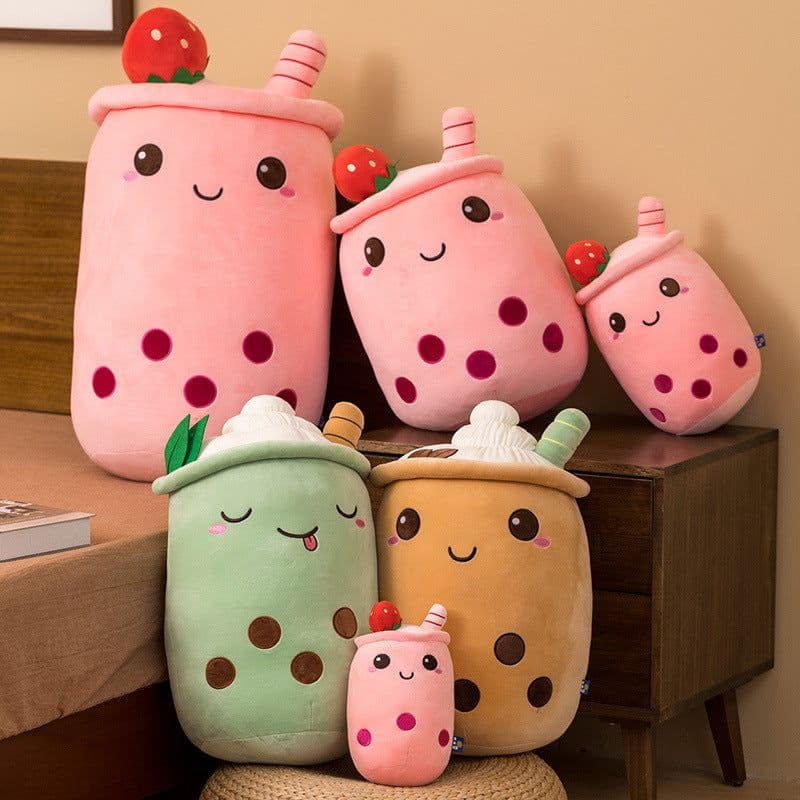 image-Plush Fruit Milk Tea Cup Pillow Toy 70cm Green Matcha Strawberry