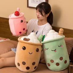 image-Plush Fruit Milk Tea Cup Pillow Toy 70cm Green Matcha Strawberry