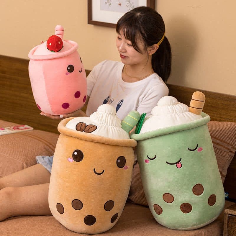 image-Plush Fruit Milk Tea Cup Pillow Toy 70cm Green Matcha Strawberry