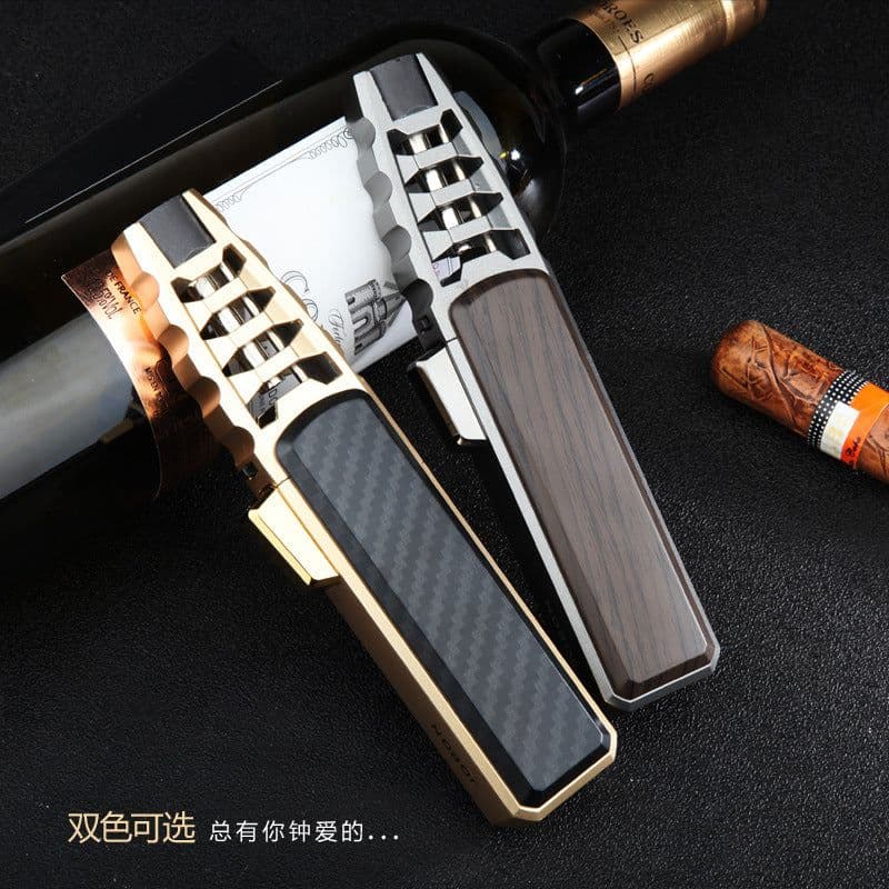 image-Windproof Butane Lighter Metal Spray Gun Blue Flame Outdoor BBQ