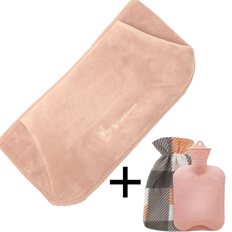 image-Hot Water Bottle with Plush Cover for Hands and Belly Warming