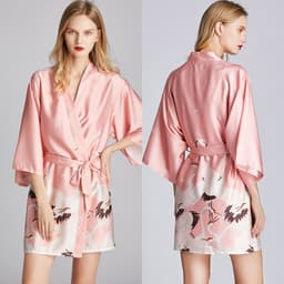 image-Yaoting Women's Ice Silk Nightgown V-Neck 3/4 Sleeve Pajamas 1605