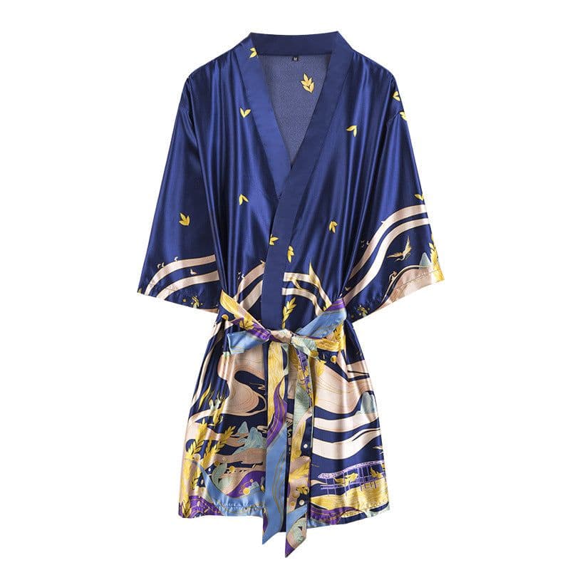 image-Yaoting Women's Ice Silk Nightgown V-Neck 3/4 Sleeve Pajamas 1605