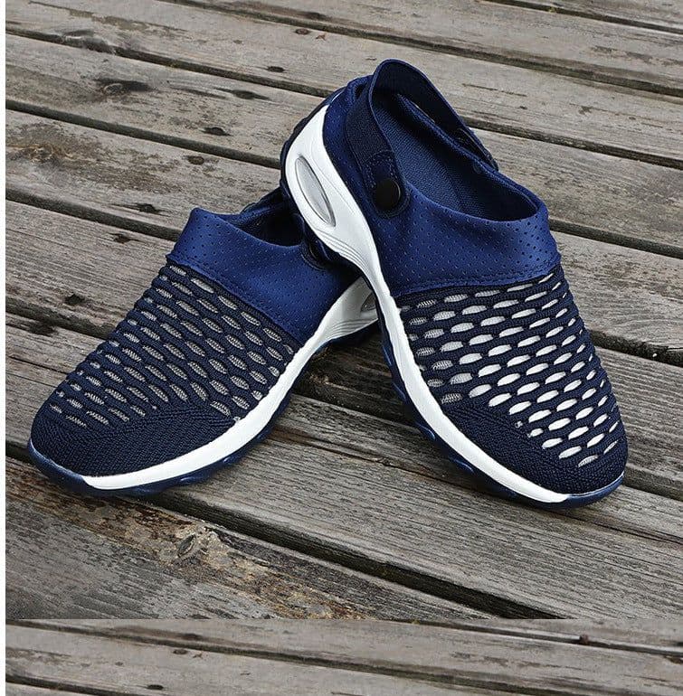 image-Women's Mesh Slip-On Sneakers Mid Heel 3-5CM Breathable Casual Shoes