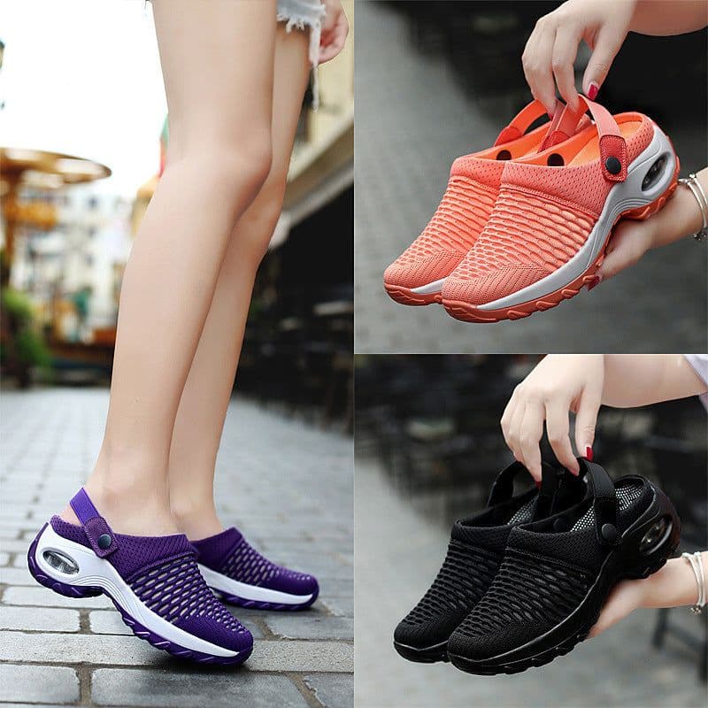 image-Women's Mesh Slip-On Sneakers Mid Heel 3-5CM Breathable Casual Shoes