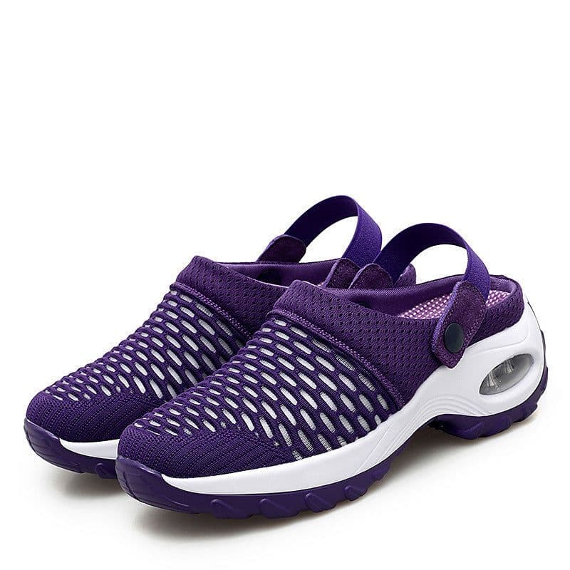 image-Women's Mesh Slip-On Sneakers Mid Heel 3-5CM Breathable Casual Shoes