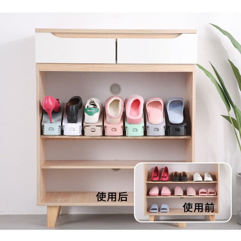 image-Double-Layer Adjustable Plastic Shoe Rack Organizer