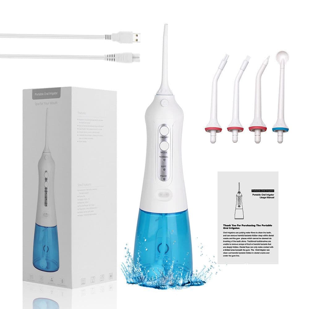 image-Portable Electric Water Flosser Rechargeable IPX7 Waterproof 300ml