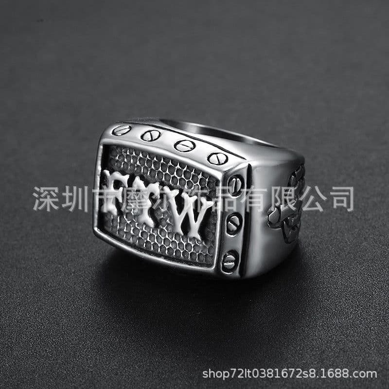 image-Titanium Steel FTW Ring Motorcycle Style Stainless Steel Unisex Band