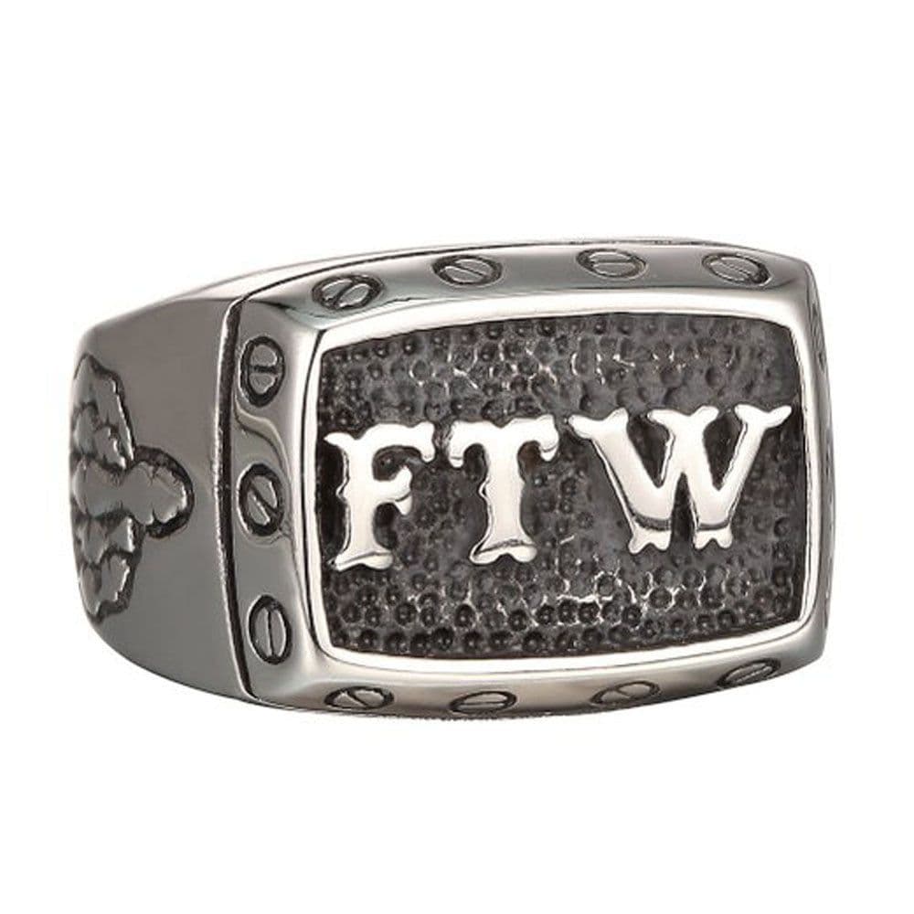image-Titanium Steel FTW Ring Motorcycle Style Stainless Steel Unisex Band