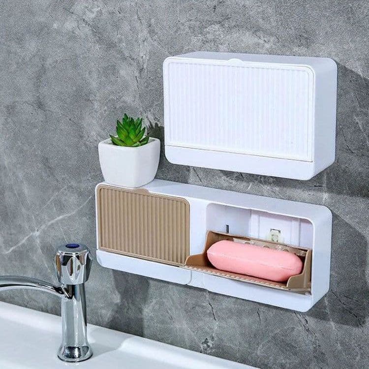 image-Wall-Mounted Soap Dish Holder with Drain and Cover