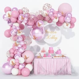 image-Metal Pink Balloon Chain Butterfly Decoration Set 129PC Birthday Party Wedding