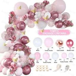 image-Metal Pink Balloon Chain Butterfly Decoration Set 129PC Birthday Party Wedding