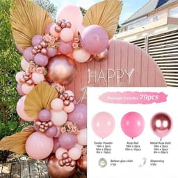 image-Metal Pink Balloon Chain Butterfly Decoration Set 129PC Birthday Party Wedding