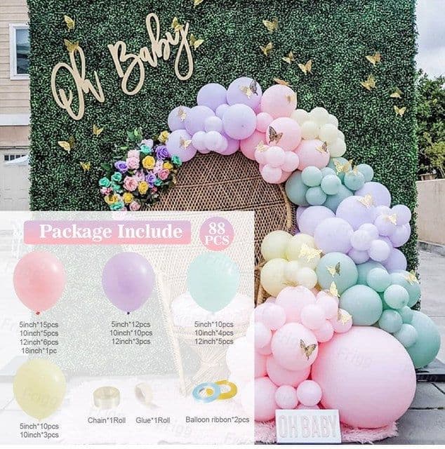 image-Metal Pink Balloon Chain Butterfly Decoration Set 129PC Birthday Party Wedding