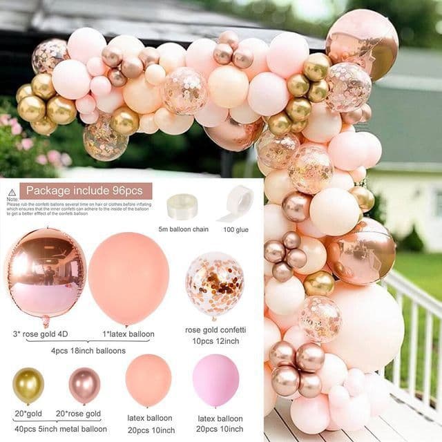 image-Metal Pink Balloon Chain Butterfly Decoration Set 129PC Birthday Party Wedding